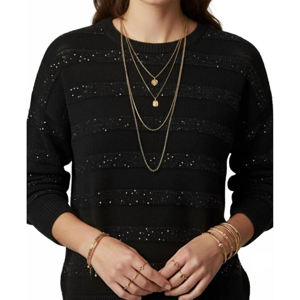 NEW Q2 striped knit sweater with sequin in black